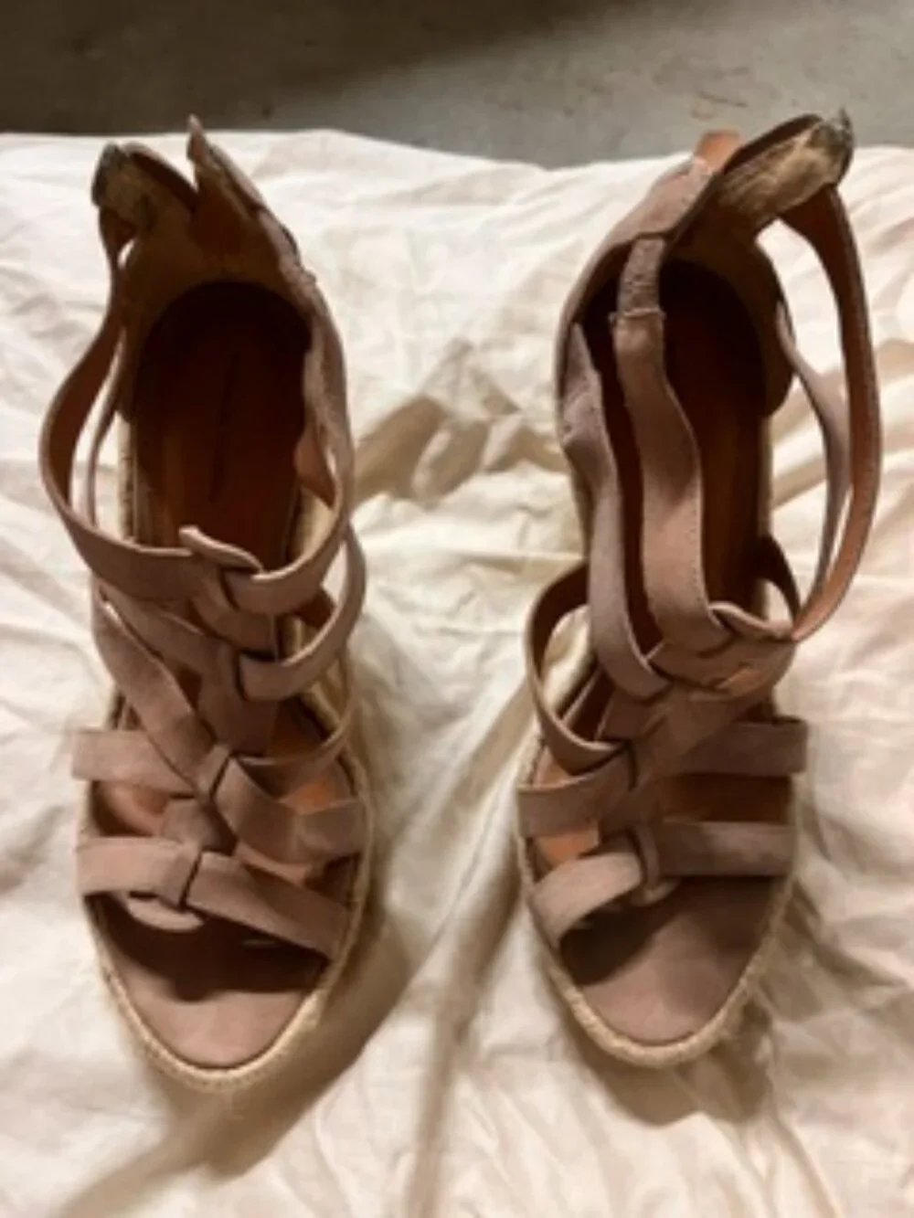 Madison Harding Tan Espadrille Strappy Platform Leather Heels Size 8
